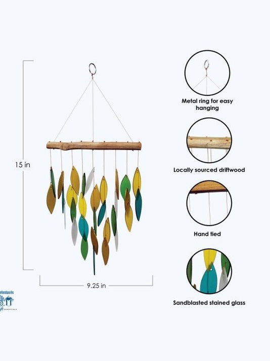 Glass Wind Chime Rainforest Waterfall Drift Wood 9 x 22" Geblueg458