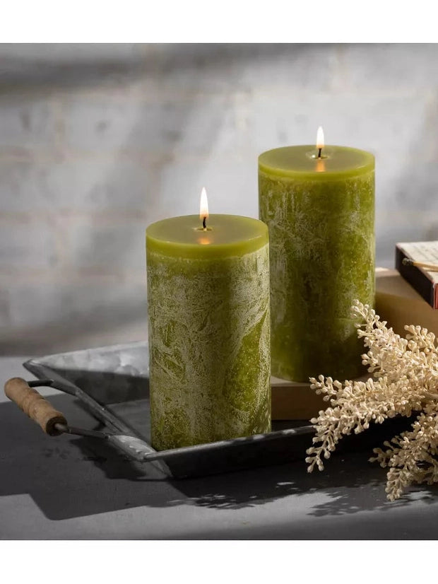 Candle Green 6"x 3.25" Moss Timber Pillar Candle Crt246moss