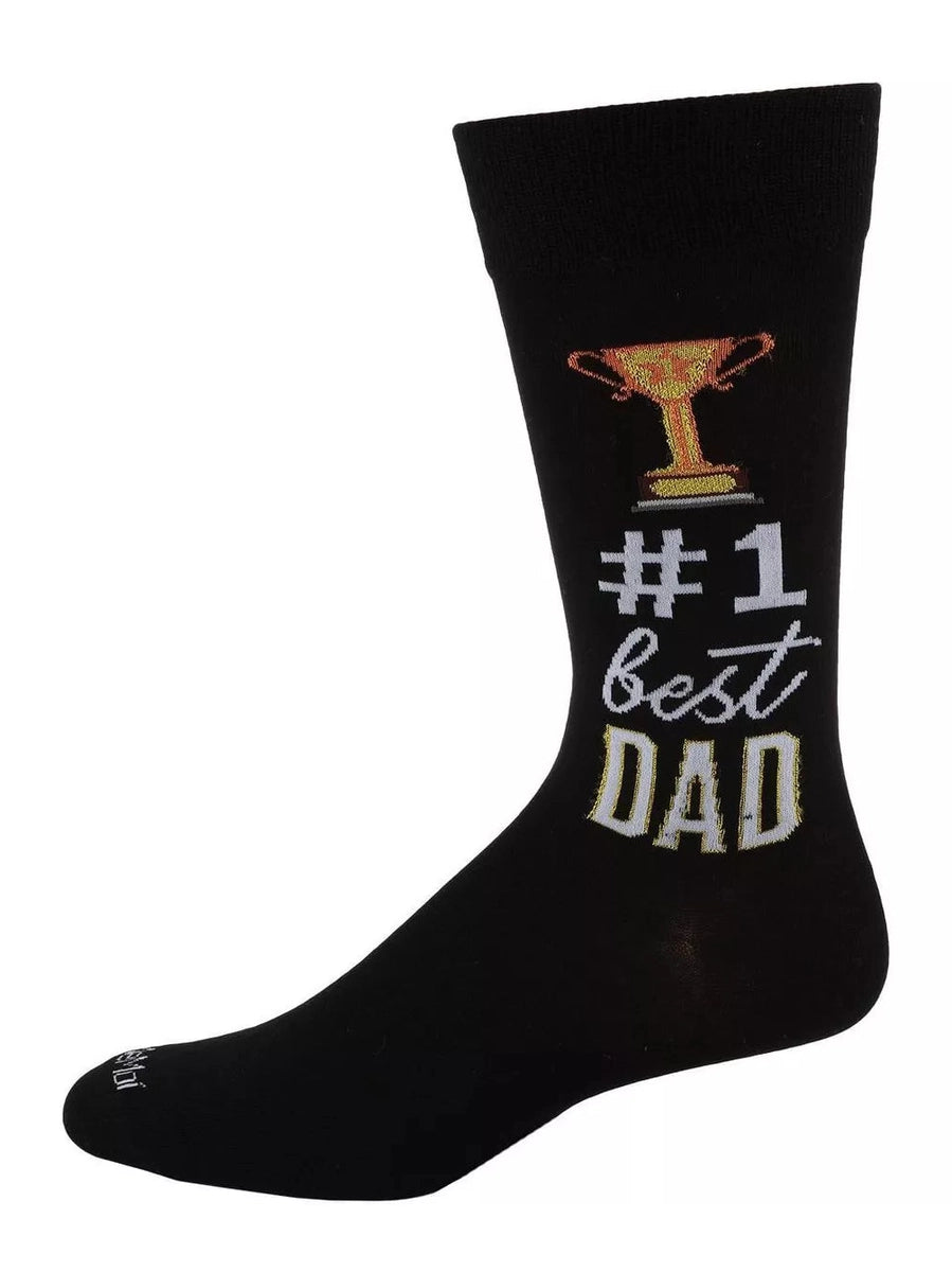 Men's Sock Black Best # 1 Dad Bamboo Crew 8-12 Acv06818