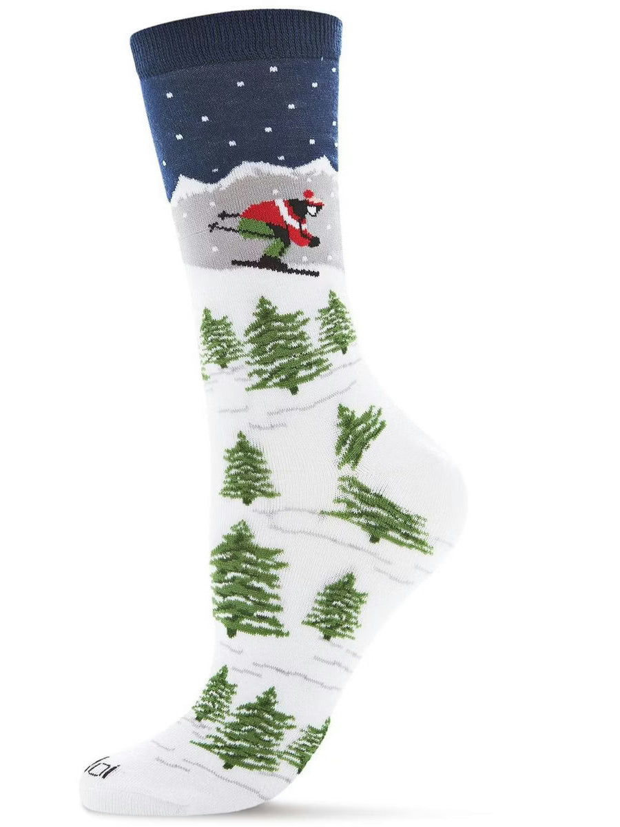 Memoi- Women's Sock White Mountain Skier Bamboo Crew 9-11 Mcv06710