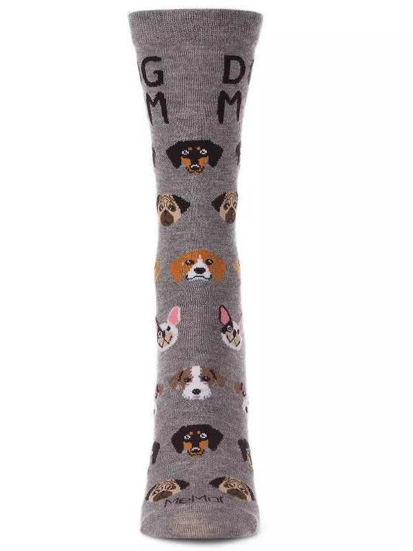 Women's Sock Medium Grey Heather Dog Mom Bamboo Crew 9-11 Mcv07389