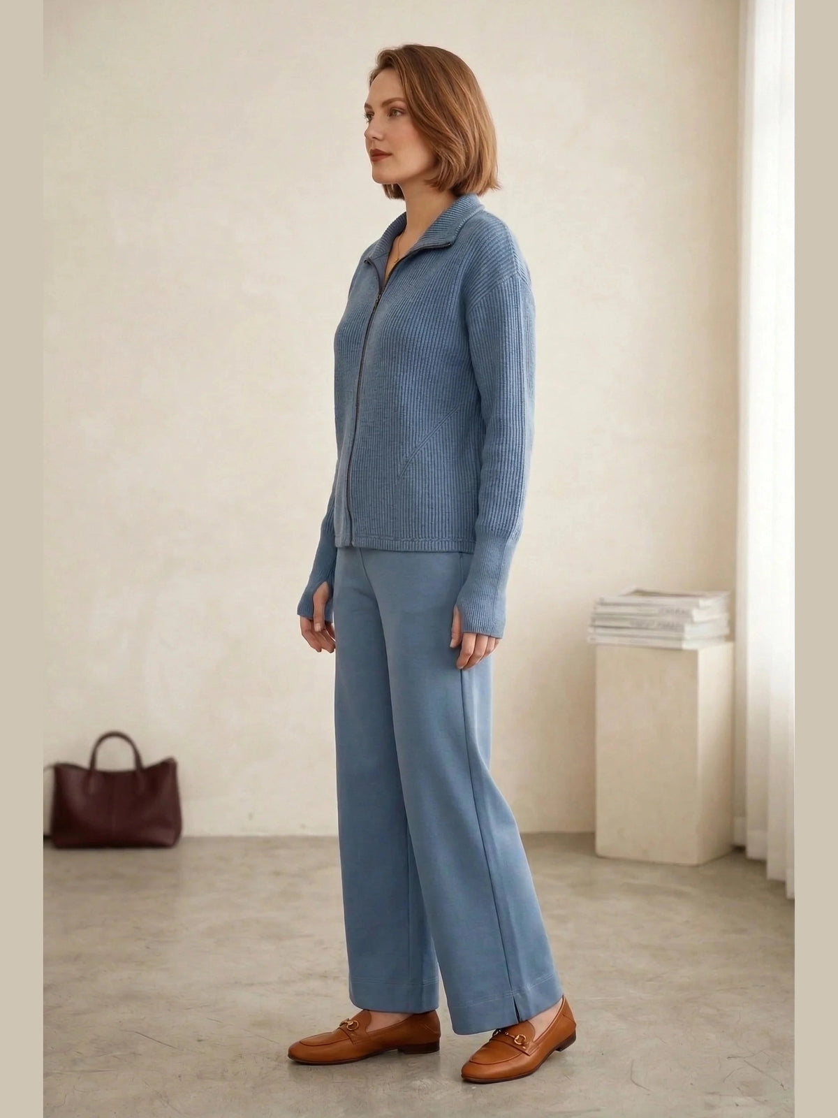 Jacket River Blue Thumb Hole Cuffs Zipper Front 7761R