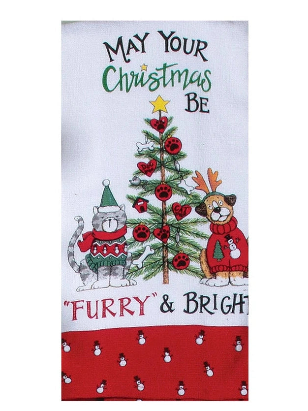 Tea Towel Furry and Bright Christmas Dog/Cat Dual Purpose Towel H7061