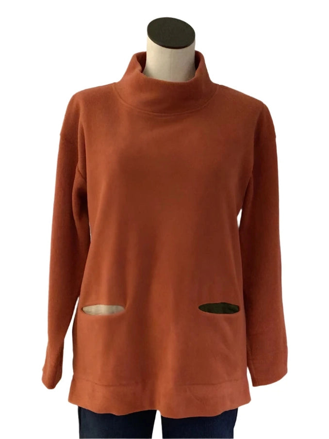 Cowl Neck Pullover Cashmere Fleece Color Pockets Persimmon 24F13-PSM