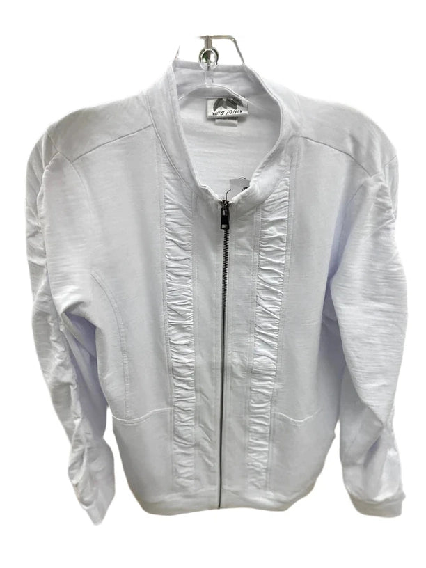 Jacket-Ruched Zipper Front- White-Women's-8000