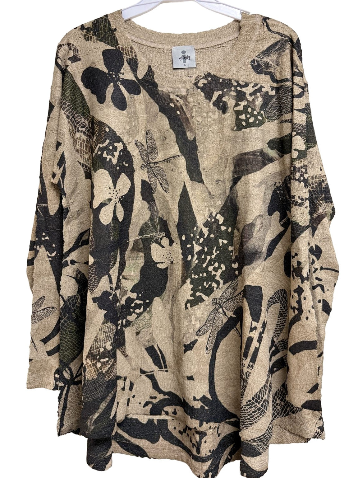 Top Pullover Waffle Neck Dragon Flies Long Sleeve Crew Neck Women'sT515Wkm
