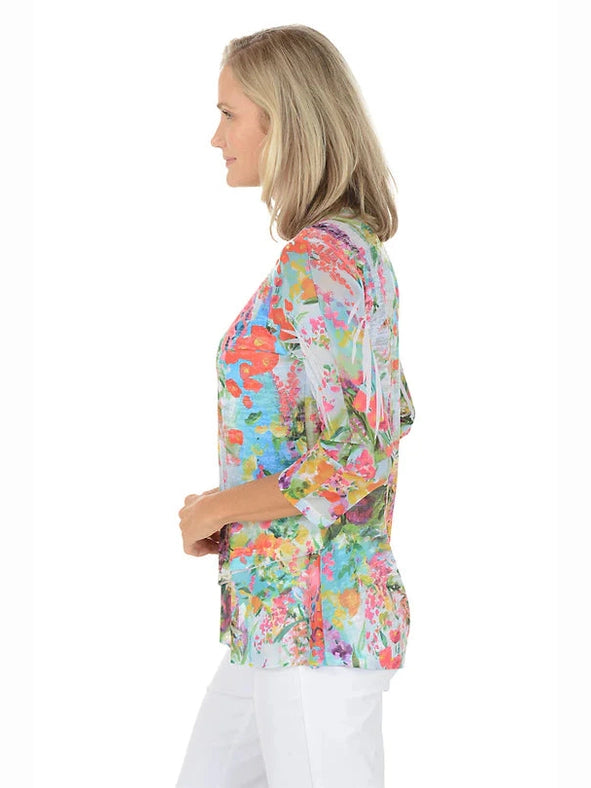 49-2172 Emilia Multi Color Floral 3/4 Sleeve Women's Top
