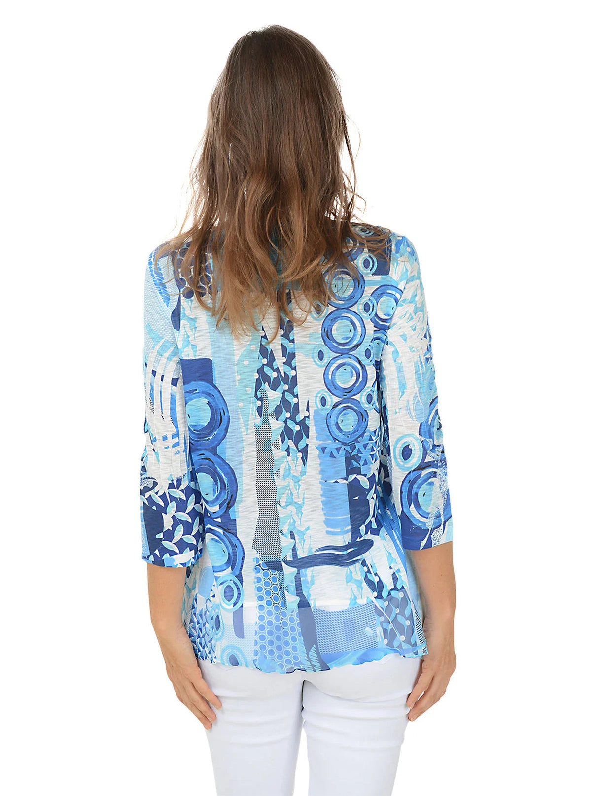 63-2062 Ocean Blue 3/4 Sleeve Pullover Tunic Womens Top