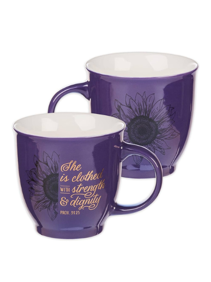 Mug Strength Dignity White/Purple Sunflower 14oz Mug565