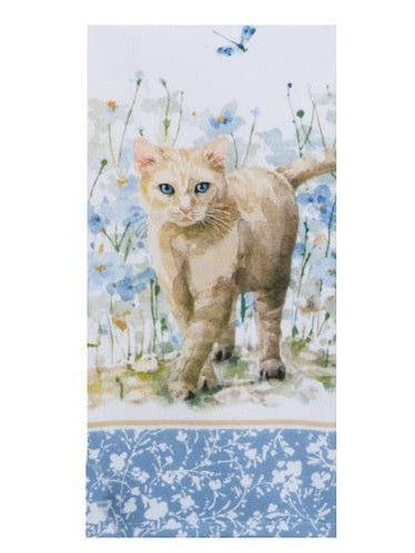 Tea Towel BB Cat White/Blue Dual Purpose Terry R6978