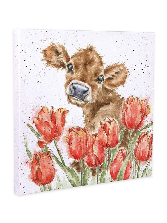 Wrendale Canvas Art CS168 Cow tulips