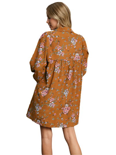 Dress / Tunic Camel Mix Floral Print Corduroy K9011