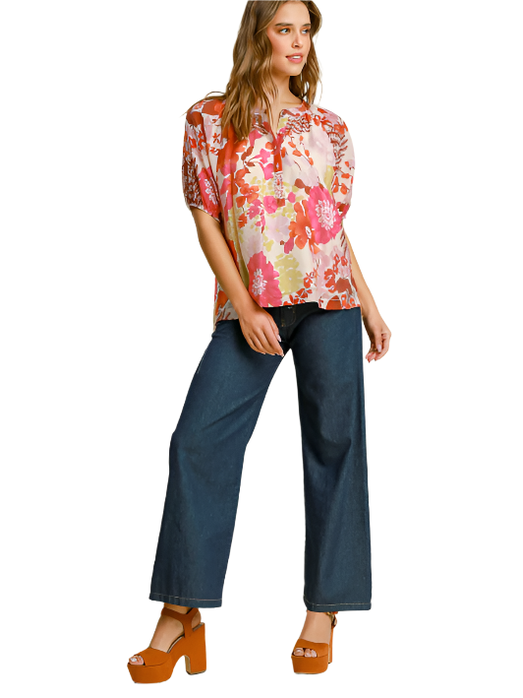 Floral Pink Mix Top Button Down K9833