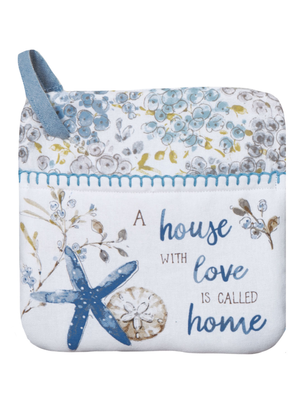 Pot Holder Pocket Blue Escape A House With Love 8"x 8" R7282