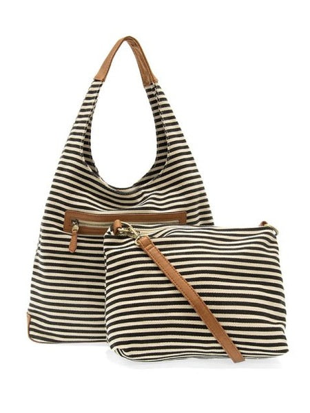 April Canvas Hobo Bag - L8171-04 - Women BLACK & WHITE