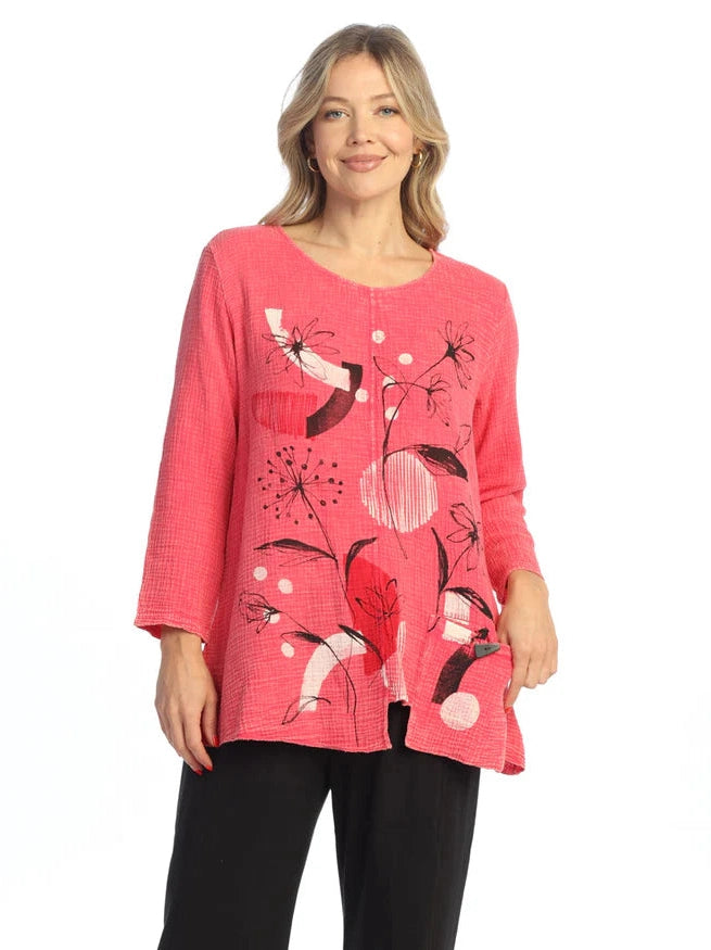 M108-2093 Eclectic Razzberry Floral Abstract 1Pocket Women's Tunic Top