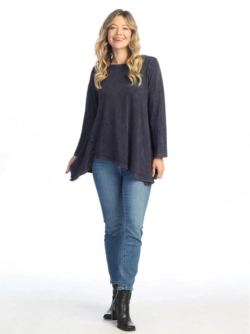 M119 Violet Long Sleeve Hem Top Asymetric 100% Cotton Women's