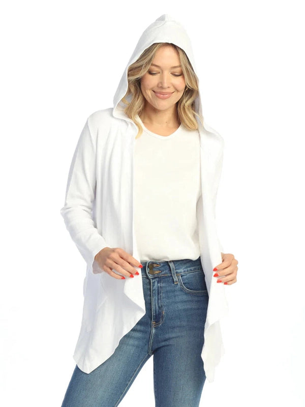 M120 Cardigan White Cascading Thermal With Patch Pockets & Hood