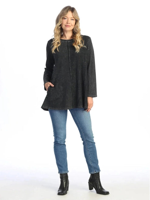 M121-Blk Tunic Long Sleeve 2 Pocket