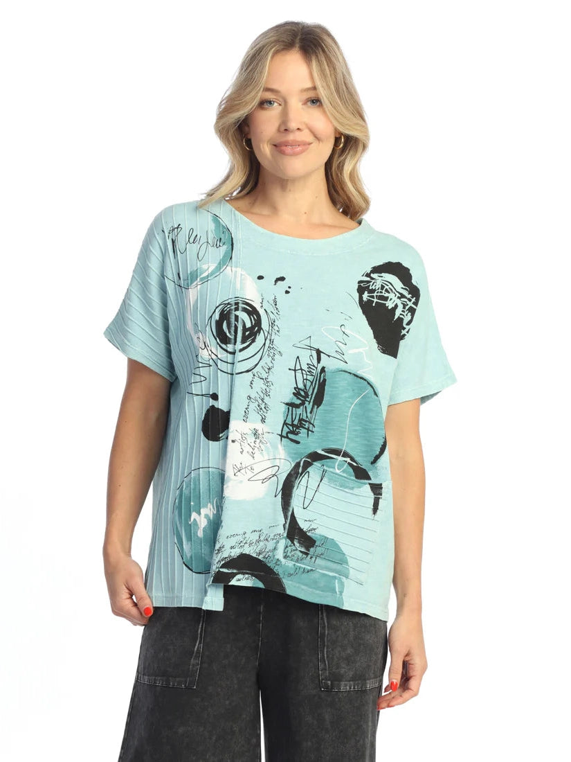 M124-2100 Tempo Mint Abstract 1 Pocket Short Sleeve Women's Top