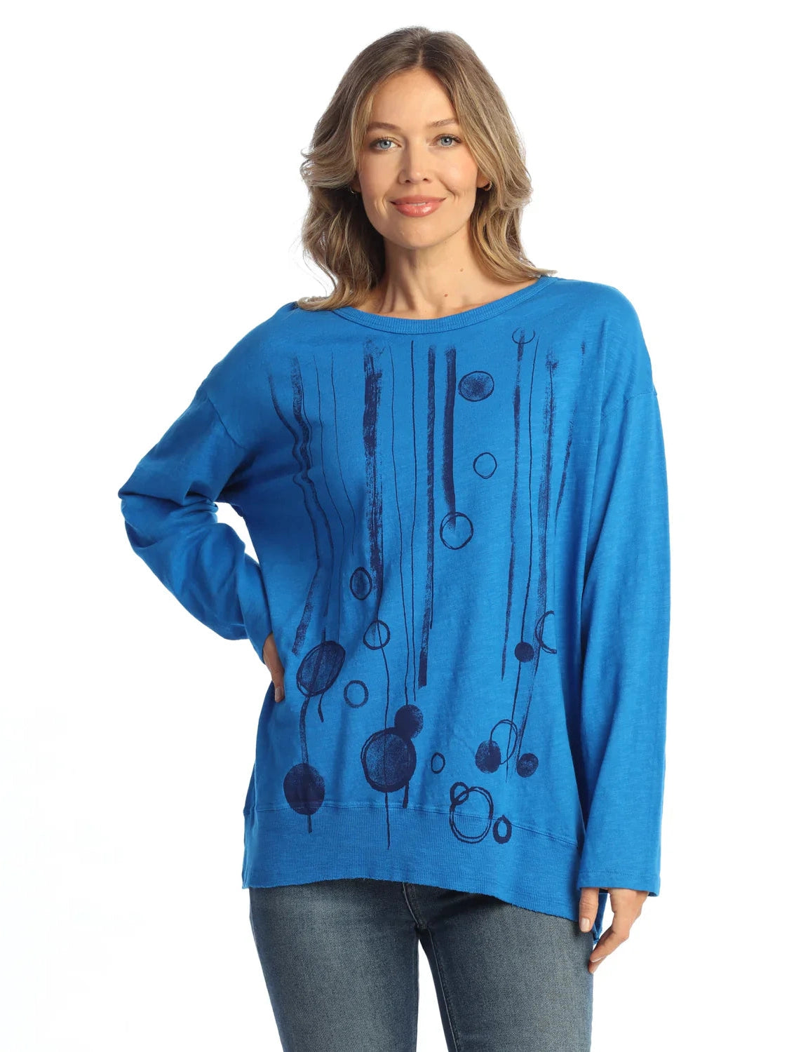 M128-2150 Oceana Blue Dots Long Sleeve Women's Top