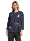 M51-2284 Denim Blue Lumi Star Print French Terry Women's Top