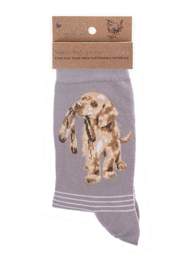 Women's Bamboo Socks - SOCK010 - Hopeful Dog - Grey