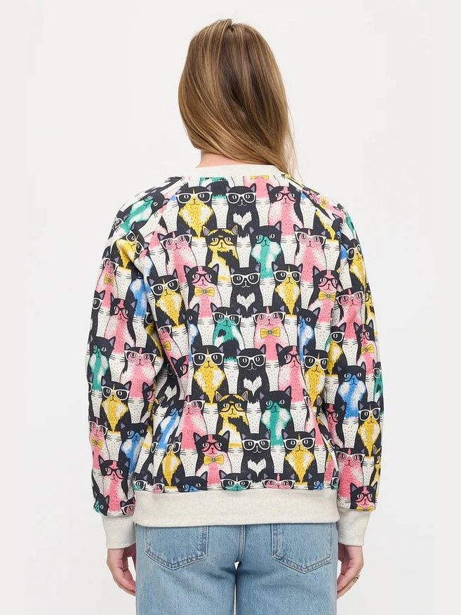 SM-Sweat Shirt Pullover Colorful Nerd Cat Print Women's Sw294
