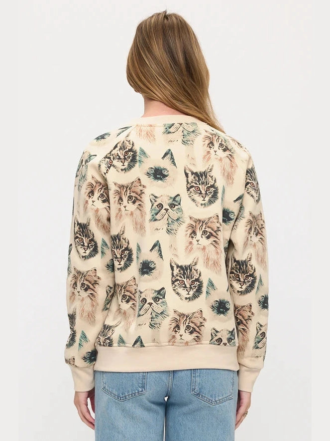 Sweat Shirt Pullover Persian Cats Face Print Women's Sw293