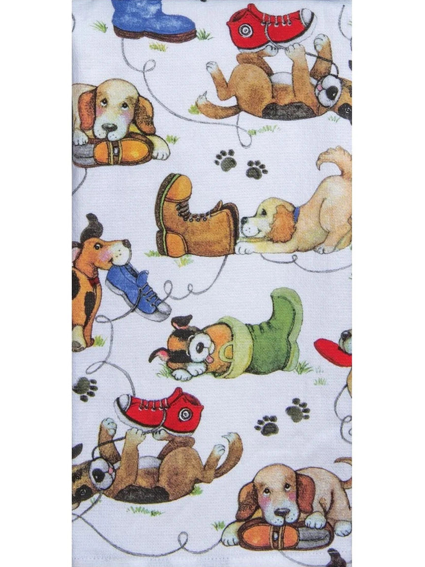 Tea Towel Playful Puppies Shoes Dual Purpose Terry R8249