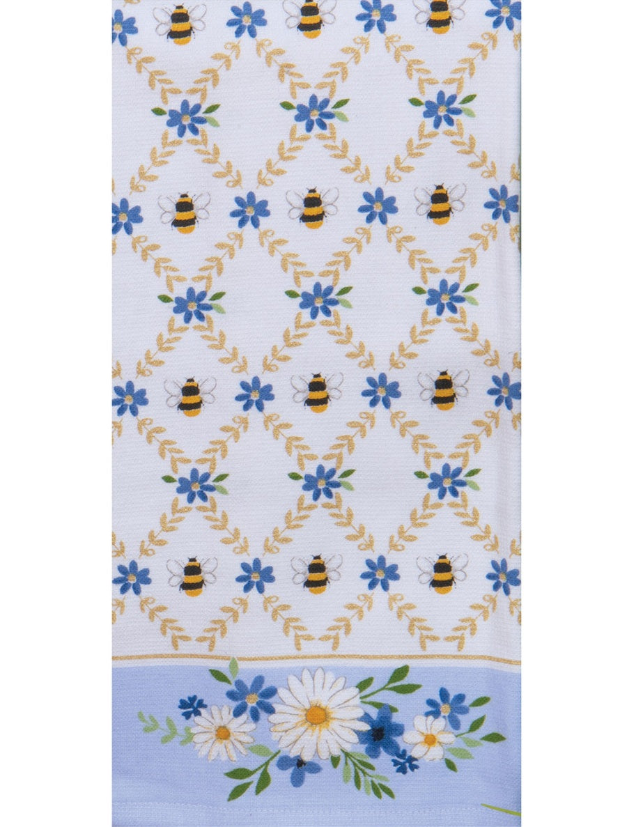 Tea Towel Blue Bee Lattice Dual Purpose Terry R8490