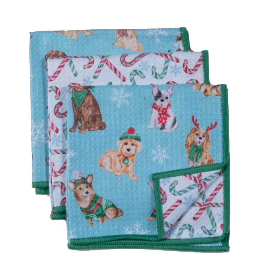 Earth Cloths Dogs With Snowflakes Eco 3 Pk r8667