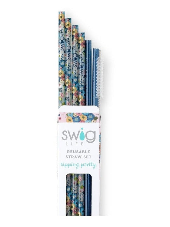 Reusable Straw Set Bella Rosa+Navy Glitter S191 Ts Beng