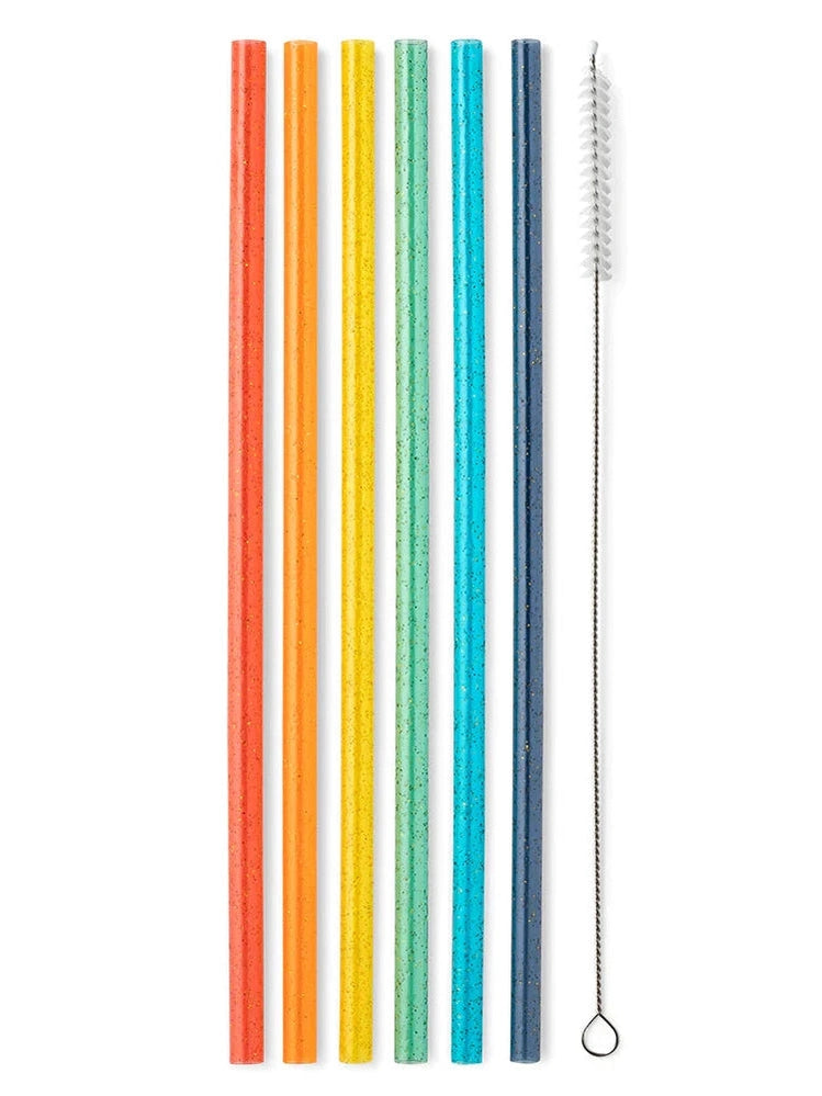 Reusable Straw Set Retro Rainbow Glitter S191-ts-rrgl