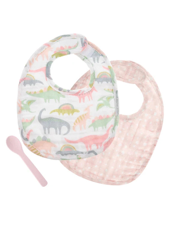 Bib Set Muslin 2pk With Spoon Pink Dino Sj-1225-59a