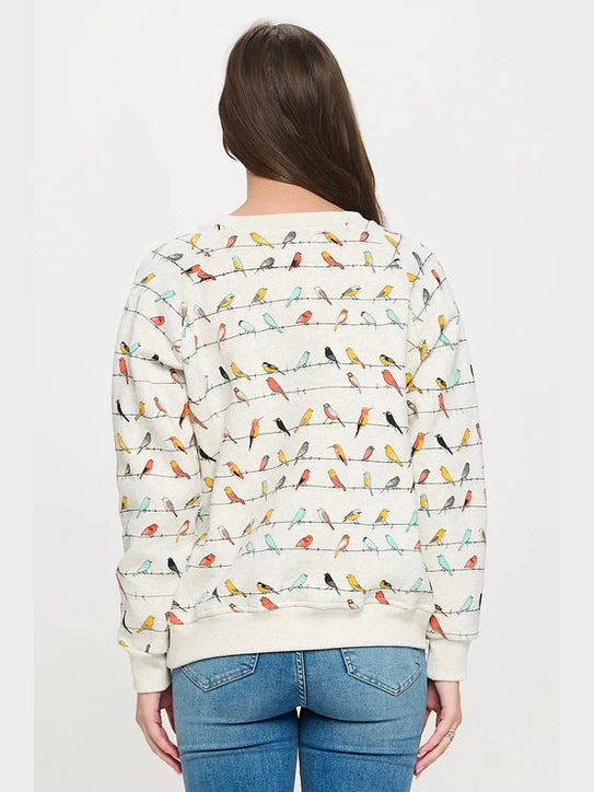 Sweat Shirt Pullover Colorful Chirpy Birds Women's Sw259