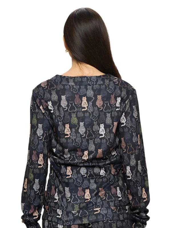 Cardigan Button Front 1 Pocket Black Cat Women's Smt2366