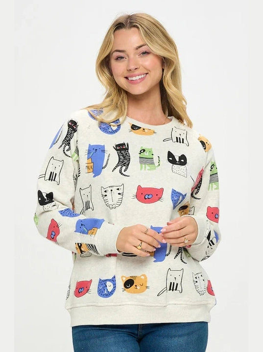 Sweat Shirt Pullover Colorful Cats Women's Sw206