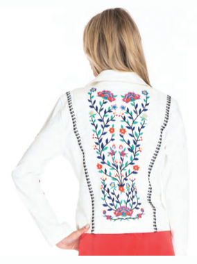 Jacket Women's White Embroidered Zipper Front T14296JM