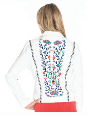 Jacket Women's White Embroidered Zipper Front T14296JM