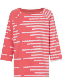 Top - Pullover Cotton Jersey - 3/4 Sleeve - Coral Reef / White Womens - 24310