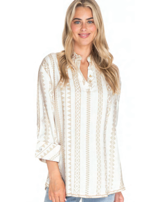 Top-White/Biege Print-Pull Over-Women's-T14301bm