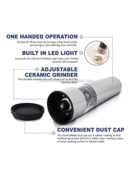 Grinder Salt or Pepper Stainless Steel Battery Powered ZX-D01