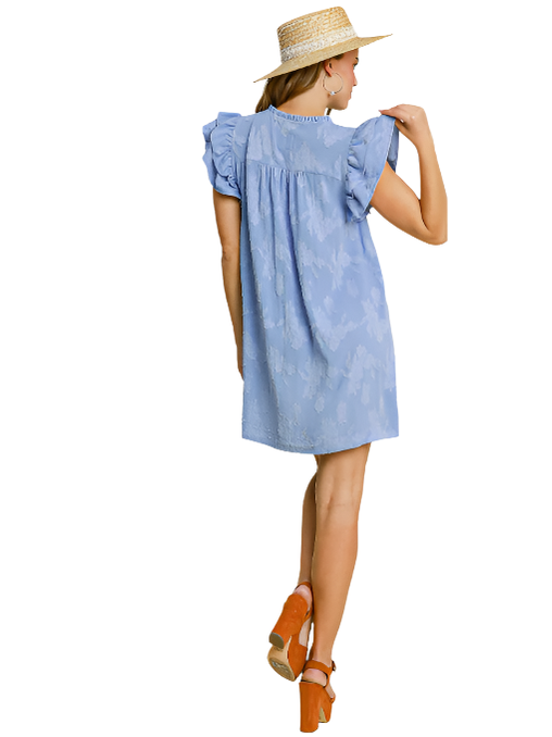 Dress Light Blue Mini Short Double Ruffled Sleeves k9342