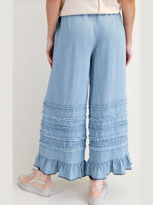 Pants Washed Light Denim Fray Chambray EB56397