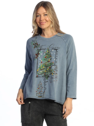 M148-2279 Blue Let It Snow Christmas Long Sleeve Pullover Cotton Women's