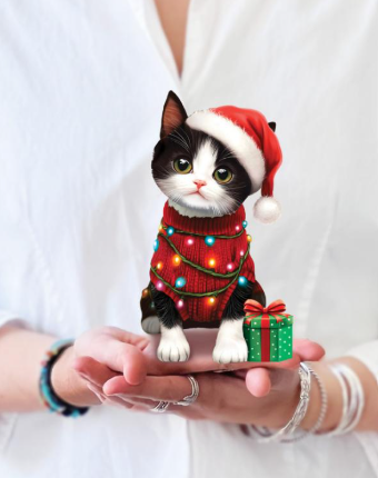 Flower's Boutique Paper Cards Pop Up 6" Christmas Kitten 7443 Mini