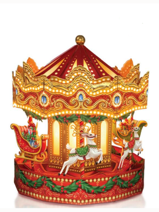 Flower's Boutique Paper Cards Pop Up 10" Christmas Carousel rechargable light music 7763