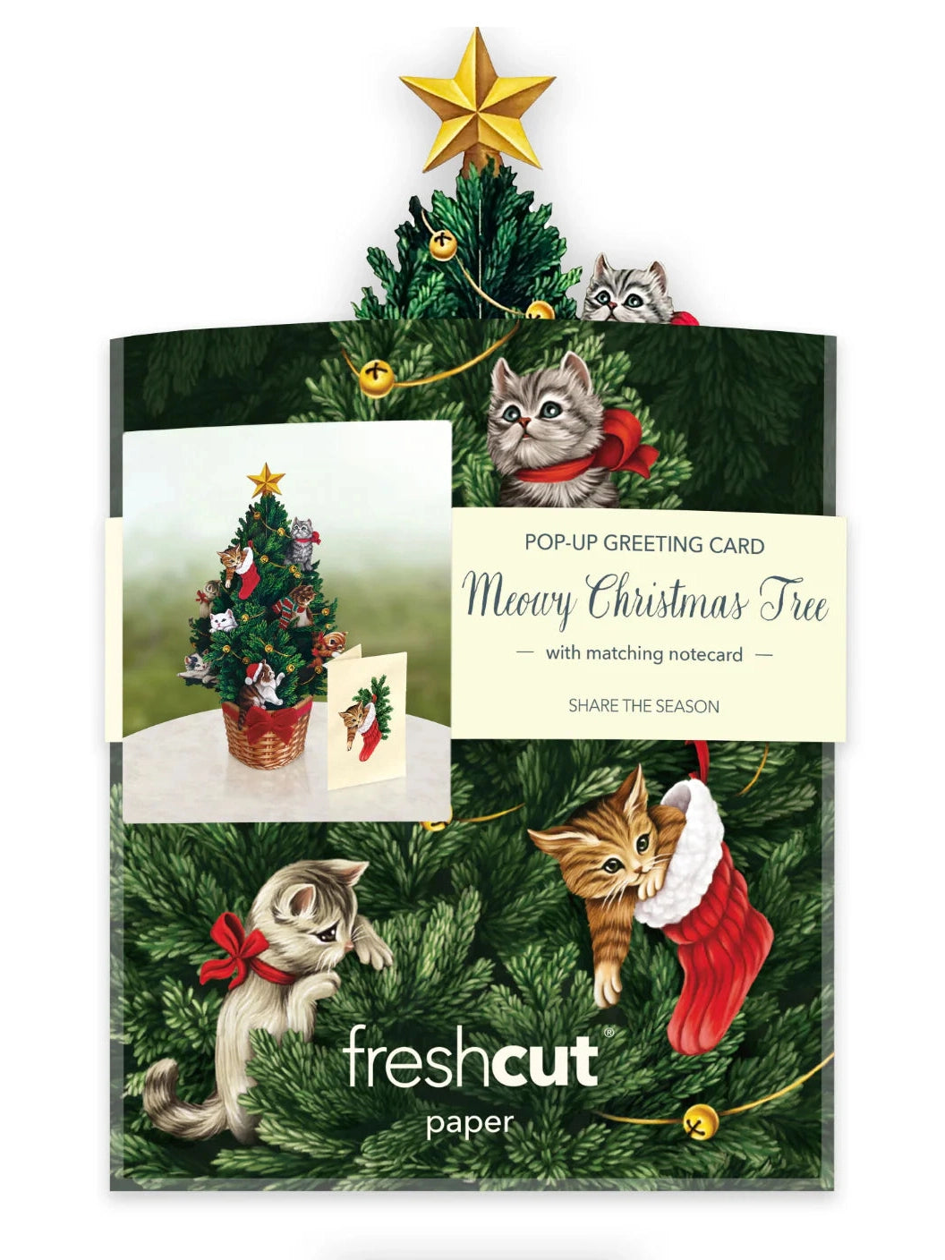 Flower's Boutique Paper Cards Pop Up 7.5"Mini Meowy Christmas Tree 7428