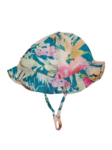 Sunhat - Baby - Tropical Teal - 100 % Gauze / Cotton - 6 panel tie - Teal & Purples - TROTEA243